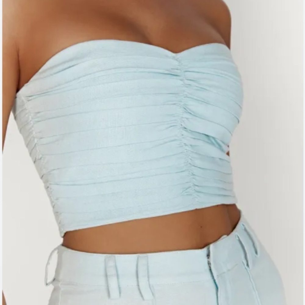 Meshki McKenna Gathered Linen Crop Top NEW